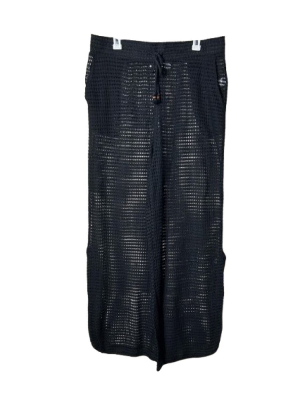 Haute Hippie style black mesh split hem drawstring pants womens XL beachy